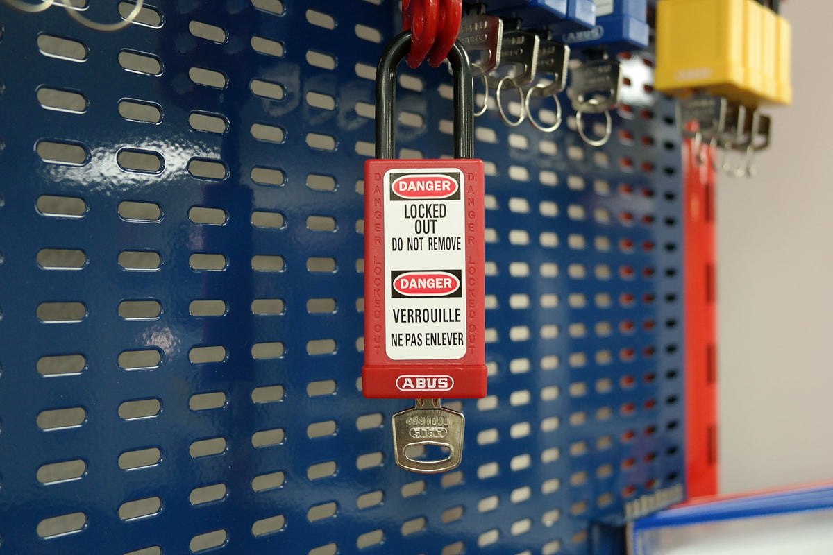 ABUS Purple / Body width: 1 37/64" Shackle diameter: 9/32" Shackle clearance: 1/2" / Modern Keyed Padlocks