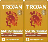 TROJAN Stimulations Ultra Ribbed Spermicidal Condoms, 12 Count (Pack of 2)