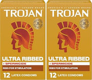 TROJAN Stimulations Ultra Ribbed Spermicidal Condoms, 12 Count (Pack of 2)
