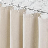 Linen-Like Shower Curtain, Waterproof Premium 250GSM Heavyweight Fabric, 72 x 72, with 12 Stainless Steel Hooks, Luxury Hotel Spa Bathroom Decor, Machine Washable, Weighted Hem, Beige
