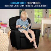 Chandler LeatherSoft Kids Recliner with Cup Holder and Safety Recline by Flash Furniture – 25" - 39"D x 24.5"W x 28"H, Model BT-7950-KID-BK-LEA-GG