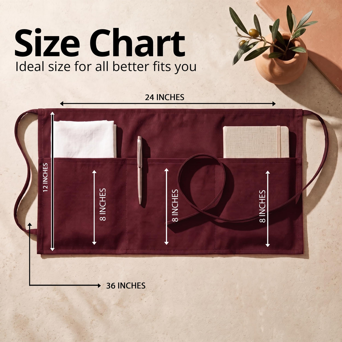 Server Waist Aprons 4 Pack Short 3 Pockets Men Women Burgundy by Utopia Wear – 24x12 Inches (Pack of 4), Polyester, Burgundy, Model UK0963