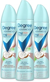 Degree Advanced Antiperspirant Deodorant Dry Spray Coconut & Hibiscus 3 count 72-Hour Sweat and Odor Protection Deodorant Spray With MotionSense Technology 3.8 oz