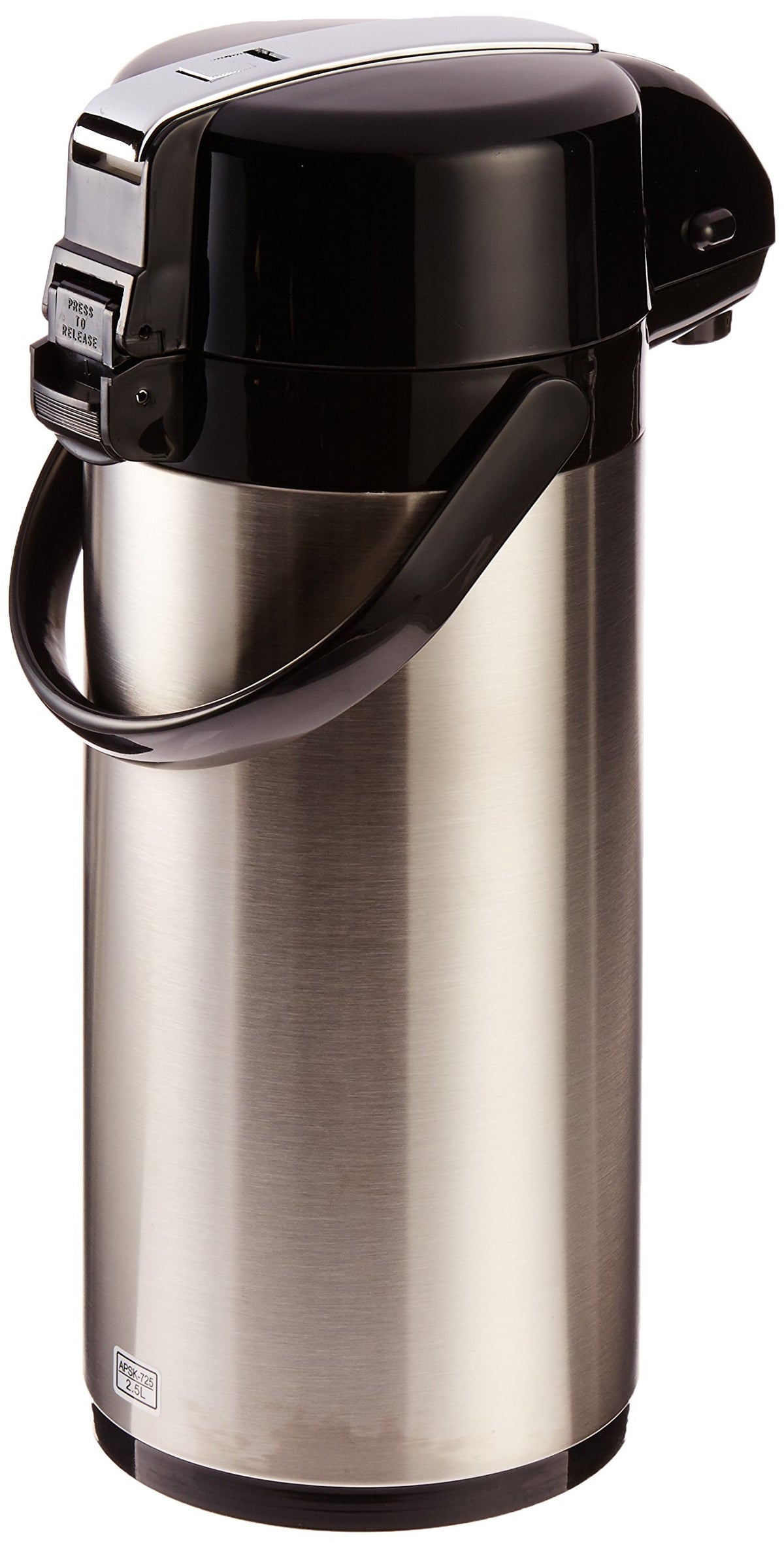 2.5 L Stainless Steel Airpot by Winco – 84.5 Ounces, 2.5 liters, Plastic, Stainless, Model APSK-725