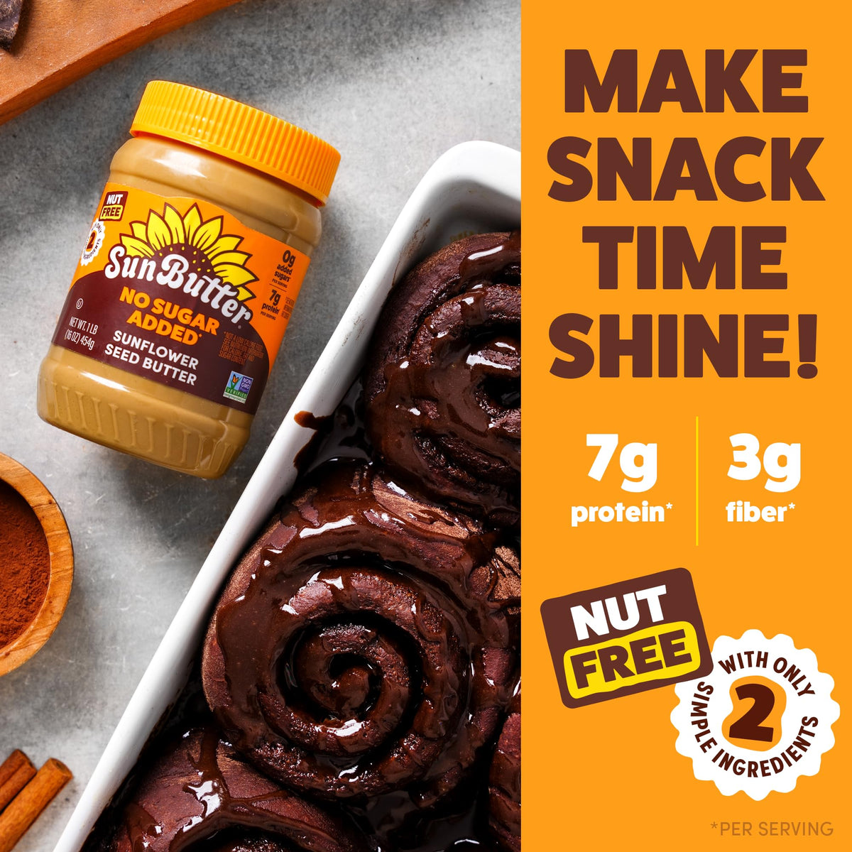 SunButter Creamy No Sugar Added / 16 Ounce (Pack of 6) / Brown Butter