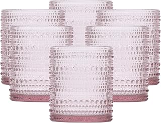 Fortessa Jupiter Beaded Hobnail Glass, 10 Ounce Double Old Fashioned (Set of 6), Pink