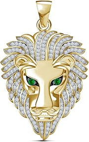 Men's Solid 14K Gold Plated 925 Sterling Silver King Lion Head Pendant