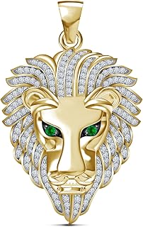 Men's Solid 14K Gold Plated 925 Sterling Silver King Lion Head Pendant