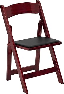 Flash Furniture HERCULES Series Mahogany Wood Folding Chair with Vinyl Padded Seat | Vinyl Padded Seat, Vinyl Upholstery