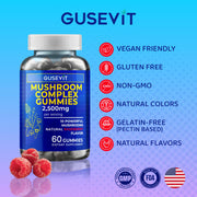 Mushroom Gummies, 10 Super Mushrooms for Immune Support, Focus & Energy - with Lions Mane, Reishi & Cordyceps, 60 Count - Vegan & Gluten Free by Gusevit – Model RQ-XUXJ-UROQ