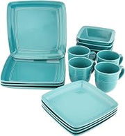 American Atelier Madelyn Square Dinnerware Set, 16-Piece, Turquoise Green