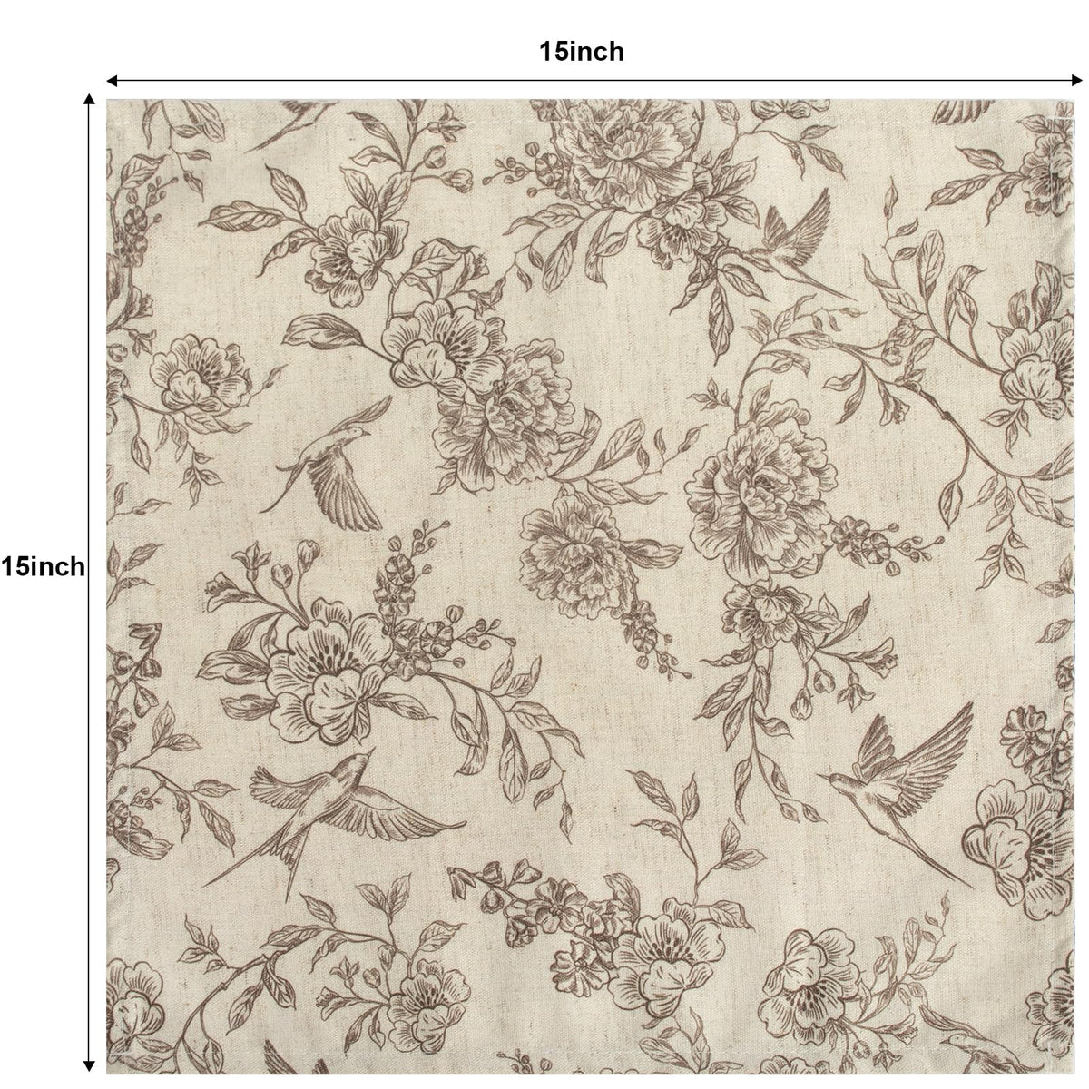 Muginyu Floral Cloth Napkins, 15 x 15 Inch, Set of 12, Flower Bird