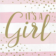 Creative Converting Pink and Gold Celebration It's a Girl Napkins, 16 ct