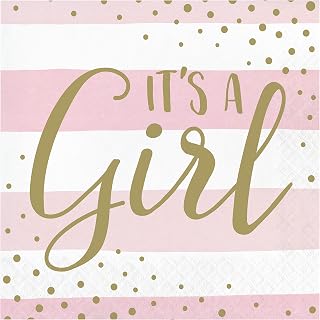 Creative Converting Pink and Gold Celebration It's a Girl Napkins, 16 ct