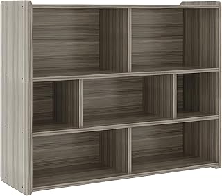 Tot Mate Toddler 7-Compartment Storage Cubby Shelf - Wooden Book and Toy Organizer for Kids Classroom, Nursery, Daycare, Playroom, 46" W x 37.5" H (Shadow Elm Gray, Ready-to-Assemble)