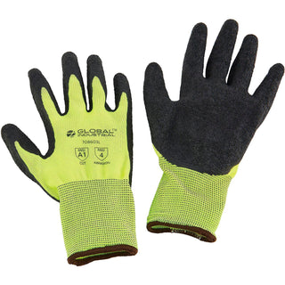 Crinkle Latex Coated Gloves by Global Industrial – Large, Polyester, Lime Green/Black, Pack of 12, Model 708603L