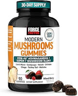 Force Factor Modern Mushrooms Gummies, Fruiting Body Mushroom Blend | with KSM-66 Ashwagandha to Support Calm, Focus, Clarity, Stress & Immune Health, Mixed Berry Flavor, 90 Gummies