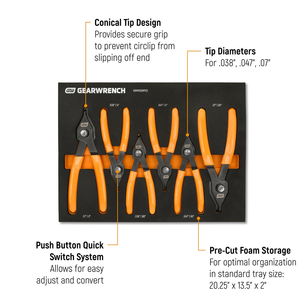 GEARWRENCH 6 Piece Foam Tray / 1 Snap-Ring Pliers