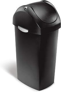 simplehuman Swing Lid Can, 60L / 15.9 Gallon Commercial Plastic Trash Can for Restaurants, Cafes, Lobbies, Balanced Swing Lid, Quick-Release Hinge, ADA-Compliant, Black Plastic