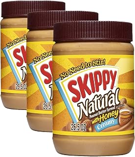 SKIPPY Natural Creamy Peanut Butter Spread with Honey, 26.5 Ounce (Pack of 3)