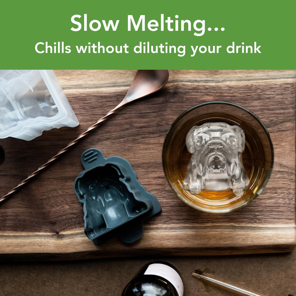 Bulldog Ice Cube Mold Pack of 2 Craft Ice Cube Molds for Whiskey Bourbon Cocktails by Tovolo – Set of 2, Silicone, Charcoal, Model 22012-0048