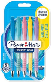 Paper Mate Flexgrip Ultra Pastel Ballpoint Pens | Medium Point (1.0mm) | Blue Ink | Pastel Barrels | 5 Count