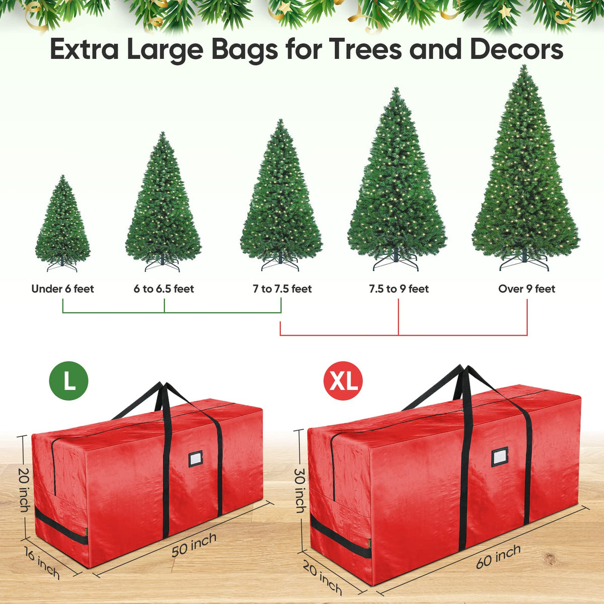 Baleine Artificial Tree Storage Bag, 7.5 Foot Capacity, Red