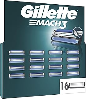 Gillette Mach3 Base Razor for Men, 16 Razor Blade Refills, with Lubrication Strip for a Smooth Glide
