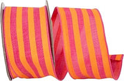 Reliant Ribbon Broad Striped Linen Value Wired Edge, Orange/Fuchsia, 2-1/2 Inch, 10 Yards
