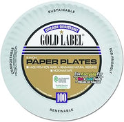 AJM Packaging CP9GOAWH Gold Label White Coated Paper Plate, 9" Diameter (12 Packs of 100)