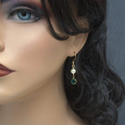 Crystal Channel Drop Dangle Earring - Emerald Color by Martiana Jewelry – 1 inch, Crystal, Pearl, Gold Tone Ear Hook, Emerald Color, Model MJ-E109