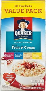 Quaker Instant Oatmeal Fruit & Cream Variety - 18 CT