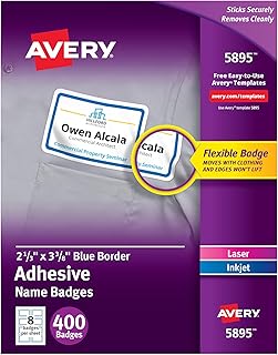 Avery Flexible Printable Name Tags, 2-1/3" x 3-3/8", White with Blue Border, 400 Removable Name Badges (05895)