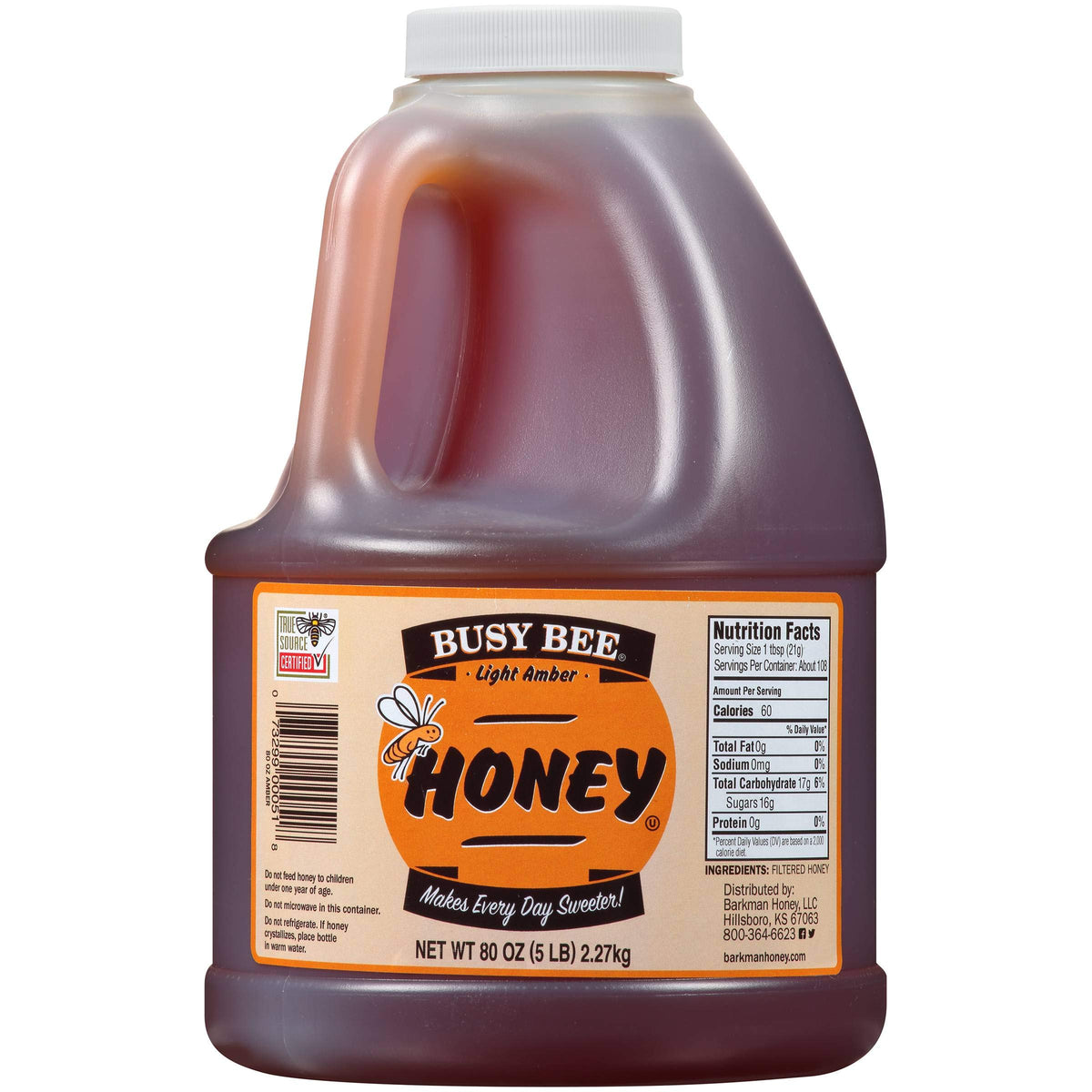 Honey Busy Bee Light Amber 6 Case 5 Pound by Barkman Honey – 80 Ounce, Pack of 6