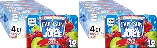 Capri Sun 100% Juice Fruit Punch Naturally Flavored Kids Juice Blend (40 ct Pack, 4 Boxes of 10 Pouches) (Pack of 2)