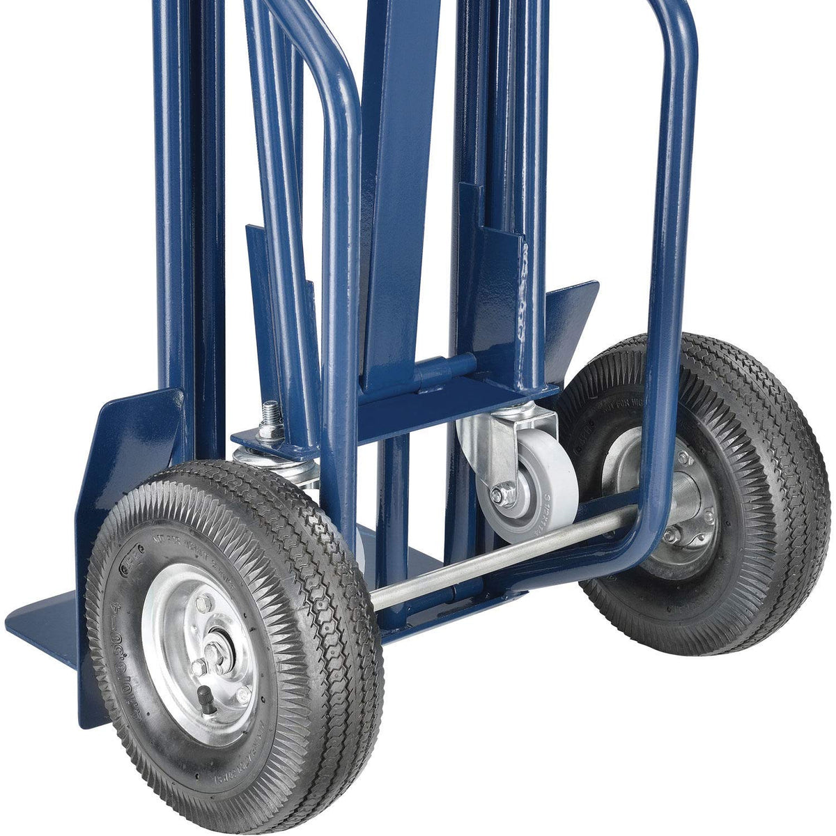 Steel 3-in-1 Convertible Hand Truck with Pneumatic Wheels by Global Industrial – 13"L x 51"W x 21"H, Alloy Steel, Blue, Model 983130