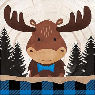 Creative Converting Blue Buffalo Plaid Moose Napkins, 16 ct