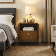 Eldren Wood Nightstand with Solid Rubberwood Frame by Roundhill Furniture – Wood, Walnut, Model B5115N