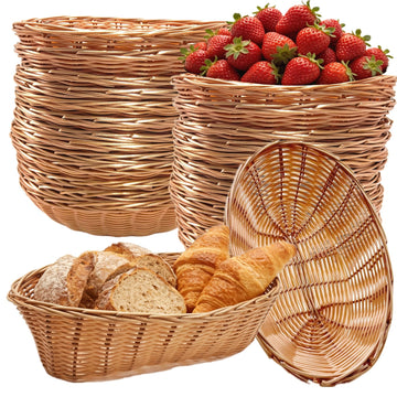 Cezoowyex Plastic Bread Basket, Oval Wicker Style, 16 Pack
