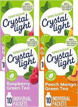 Crystal Light On The Go Green Tea Drink Mix Pack- Peach Mango & Raspberry | 2ea., 0.8 Oz (Variety Pack)