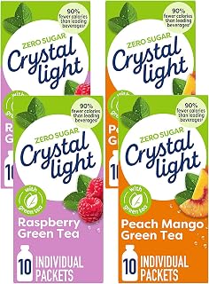 Crystal Light On The Go Green Tea Drink Mix Pack- Peach Mango & Raspberry | 2ea., 0.8 Oz (Variety Pack)