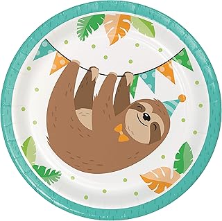 Creative Converting "Sloth Party Dessert Plates, 8 ct, 7"", Multicolor"