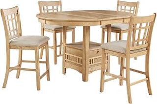 Coaster Home Furnishings - LAVON - 5-Piece Counter Height Dining Set - Oval Extendable Table with Storage & 4 Upholstered Chairs - Dining Room & Kitchen - Light Oak - 106628-S5
