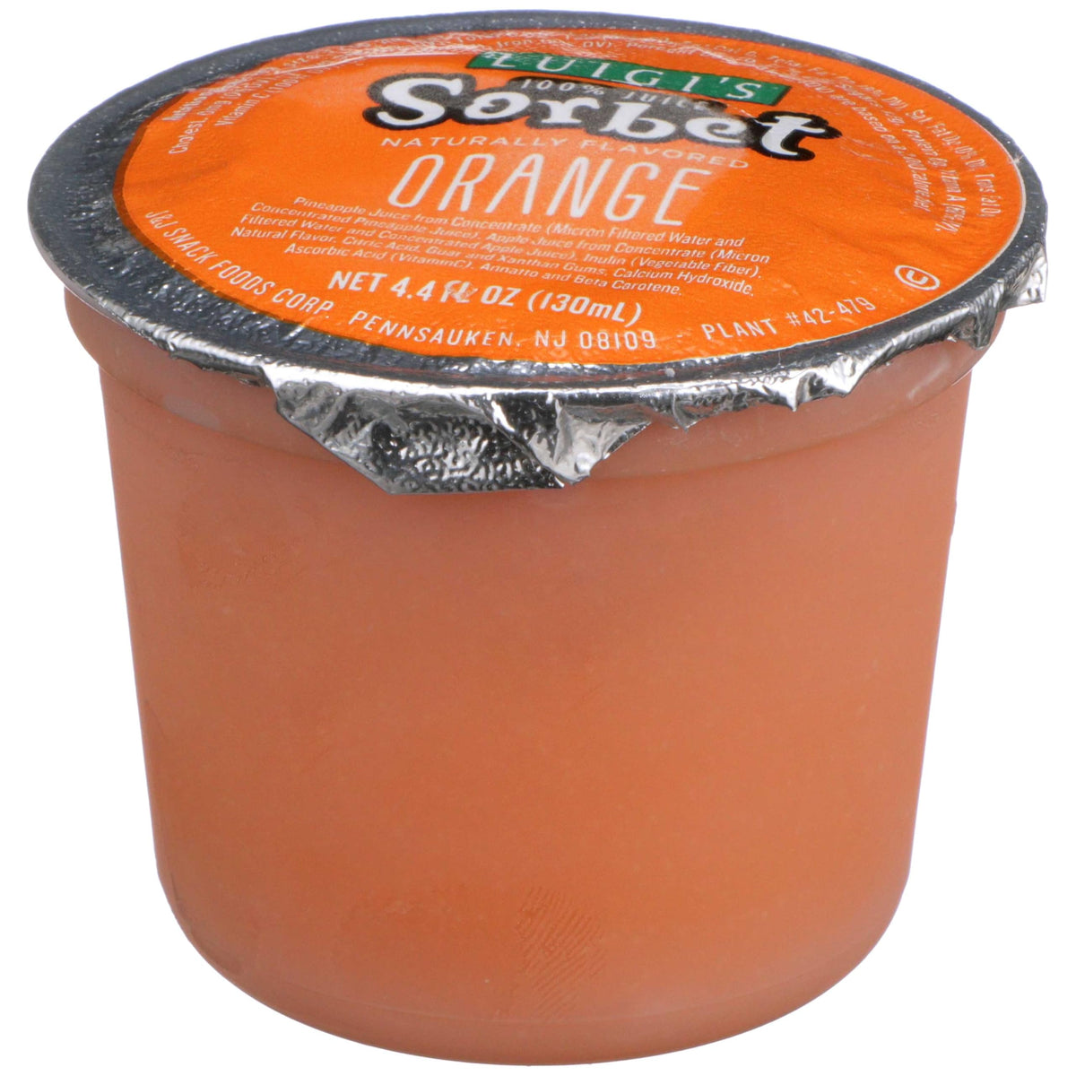 Luigis No Sugar Added Orange Sorbet Cup by J and J Snack Foods – 384 Fl Oz, Pack of 96