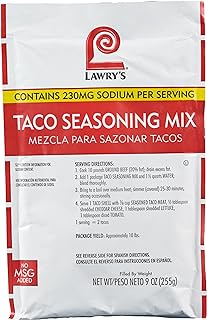 Lawry's Taco Seasoning Mix, 9 oz - One 9 Ounce Packet of Taco Seasoning Mix, Best for Chicken, Beef, Fish, Pork or Plant-Based Tacos