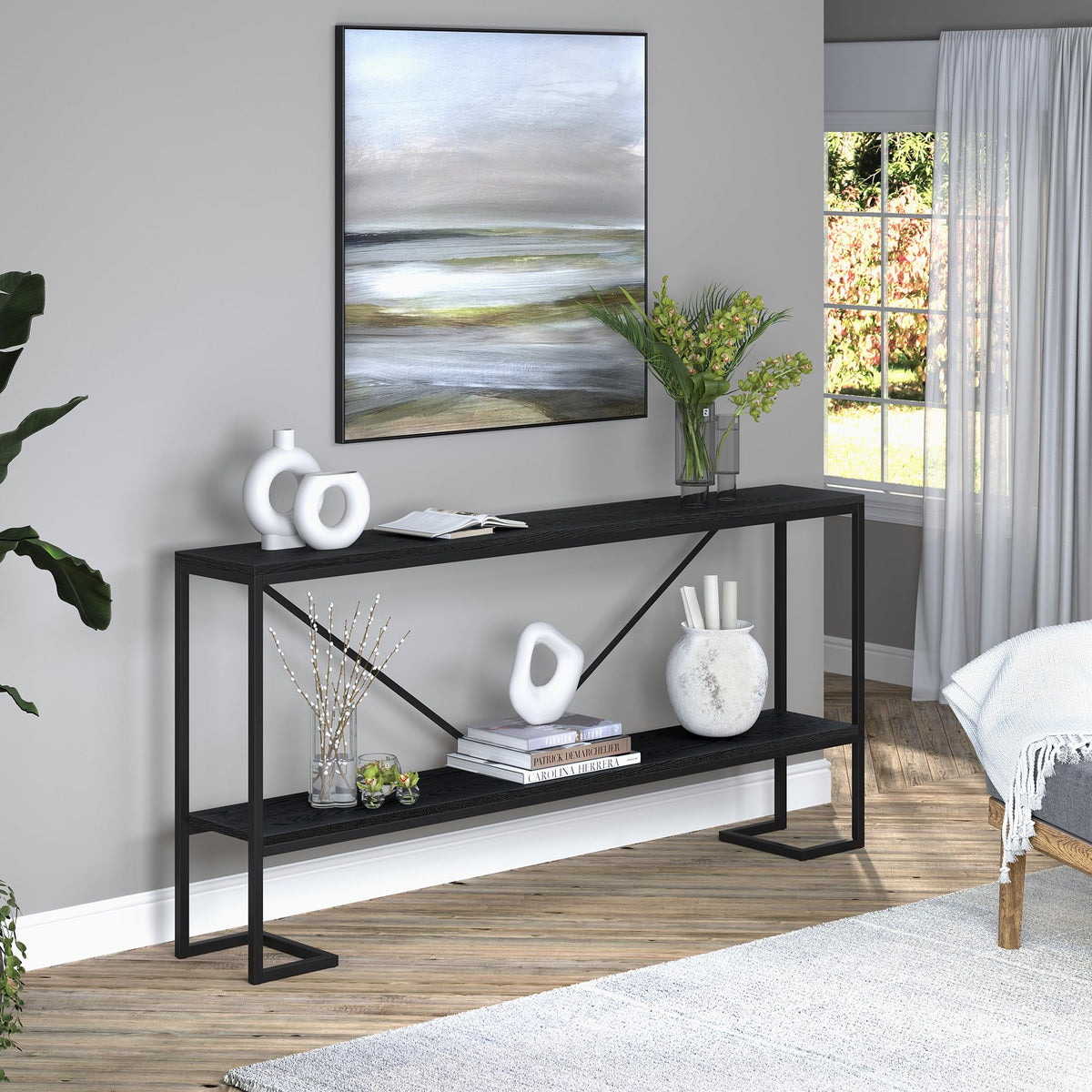 Henn&Hart Blackened Bronze/Alder Brown / 64" Wide / Console Table Sofa & Console Tables