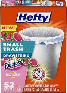 Hefty 4 Gallon Small Trash Bags, White, Fabuloso Watermelon Scent, 52ct
