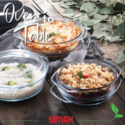 Simax Round Casserole Set, Borosilicate Glass, 0.75 Qt 1 Qt 1.5 Qt