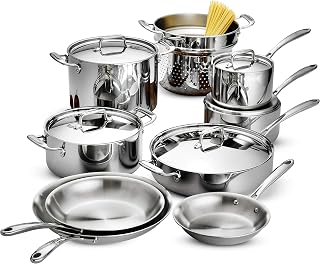 Tramontina 80116/568DS Stainless Steel Tri-Ply Clad Cookware Set, 14-Piece, Made in China