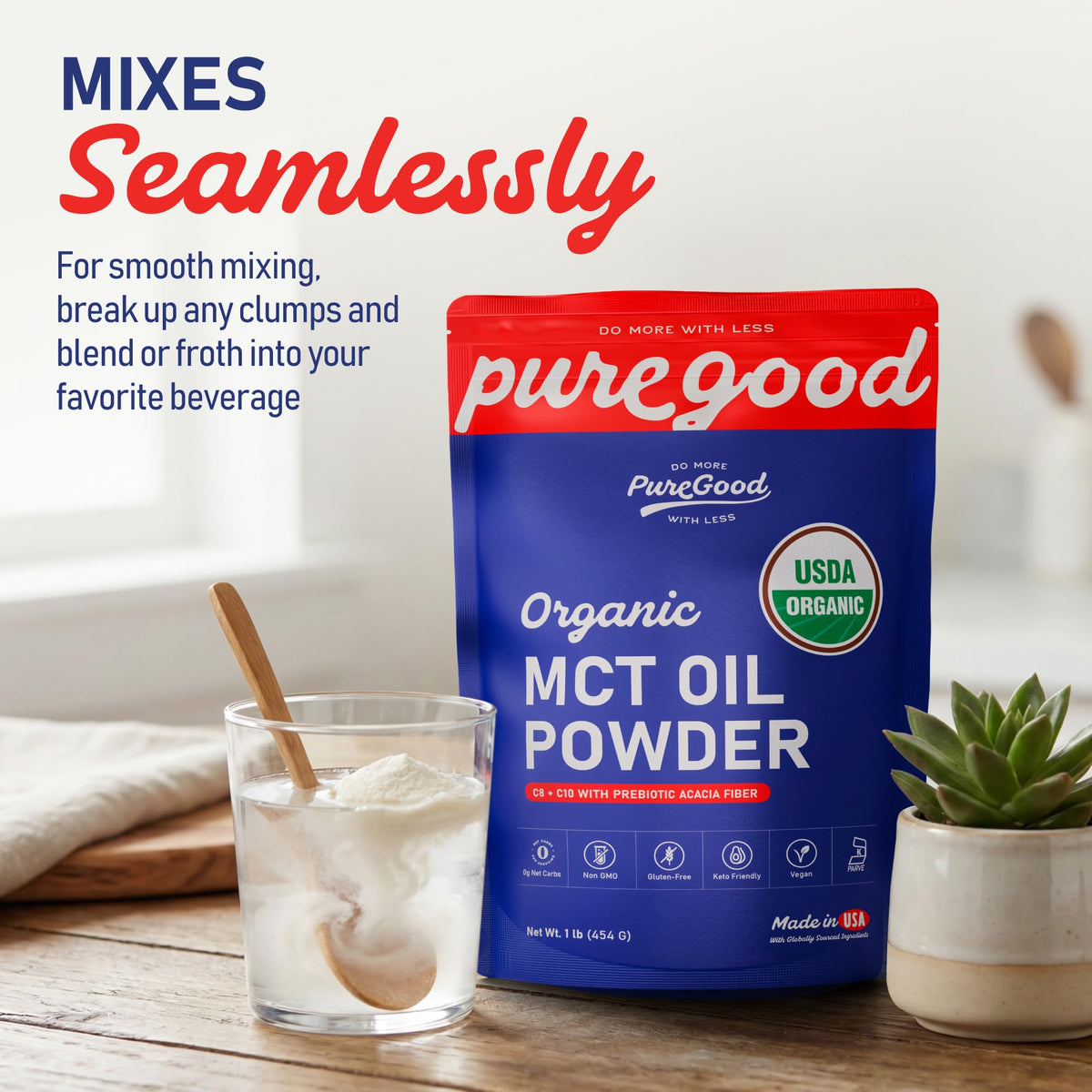 Organic MCT Oil Powder with Prebiotic Fiber (2 Pack) by PureGood – 8 Ounce (Pack of 2), Blue, Pack of 2